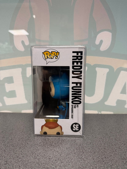 Window side of Freddy Funko as the Dynamic Duo Pop! SE showing the Batman figure in profile.