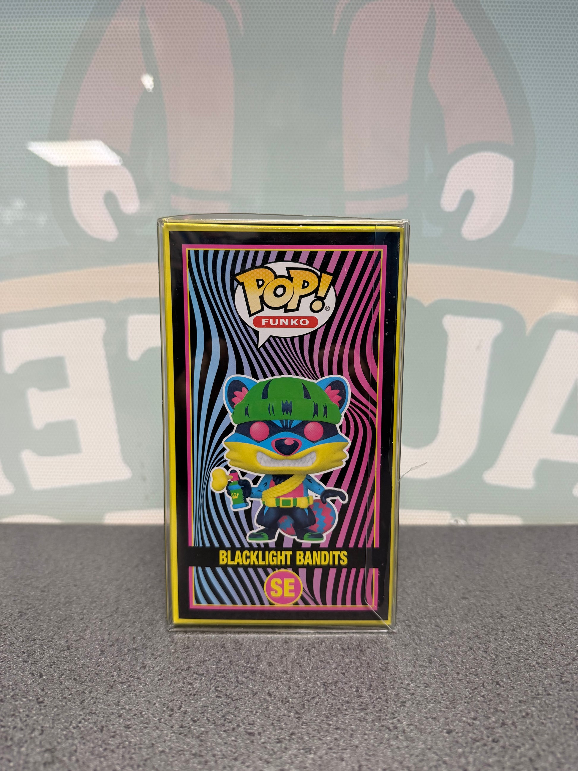 Illustrated side panel of the 6,250-piece Blacklight Bandits Funko Pop! SE box.
