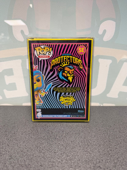 Rear of the Pop Protectors Funko Pop! SE box with Blacklight Battle 2022 artwork.