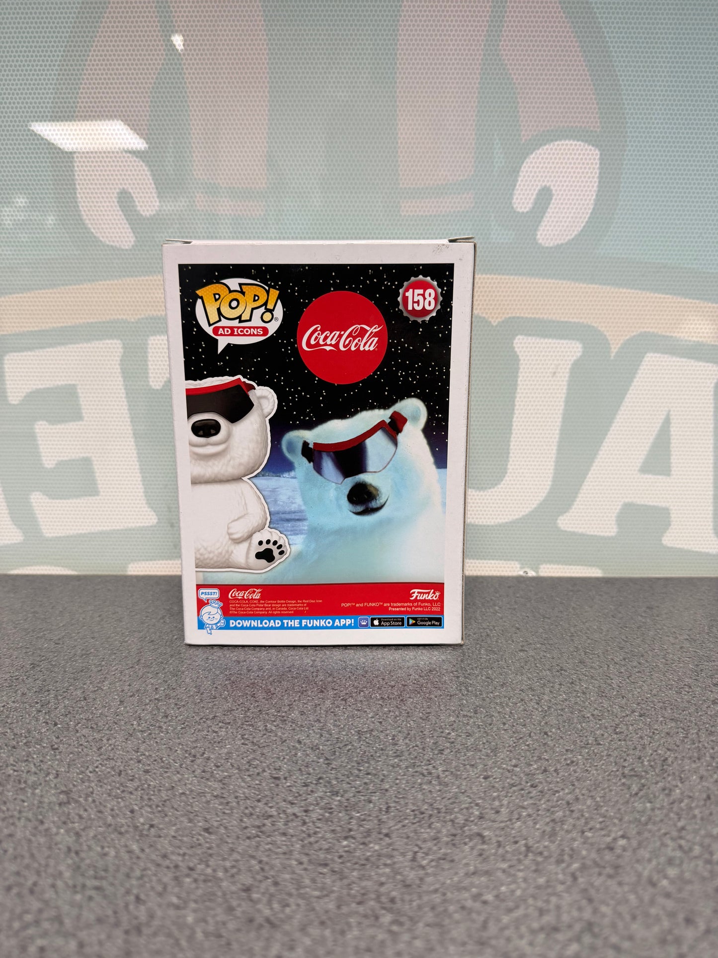 90s Coca-Cola Polar Bear Funko Pop! #158 box rear with Coca-Cola artwork