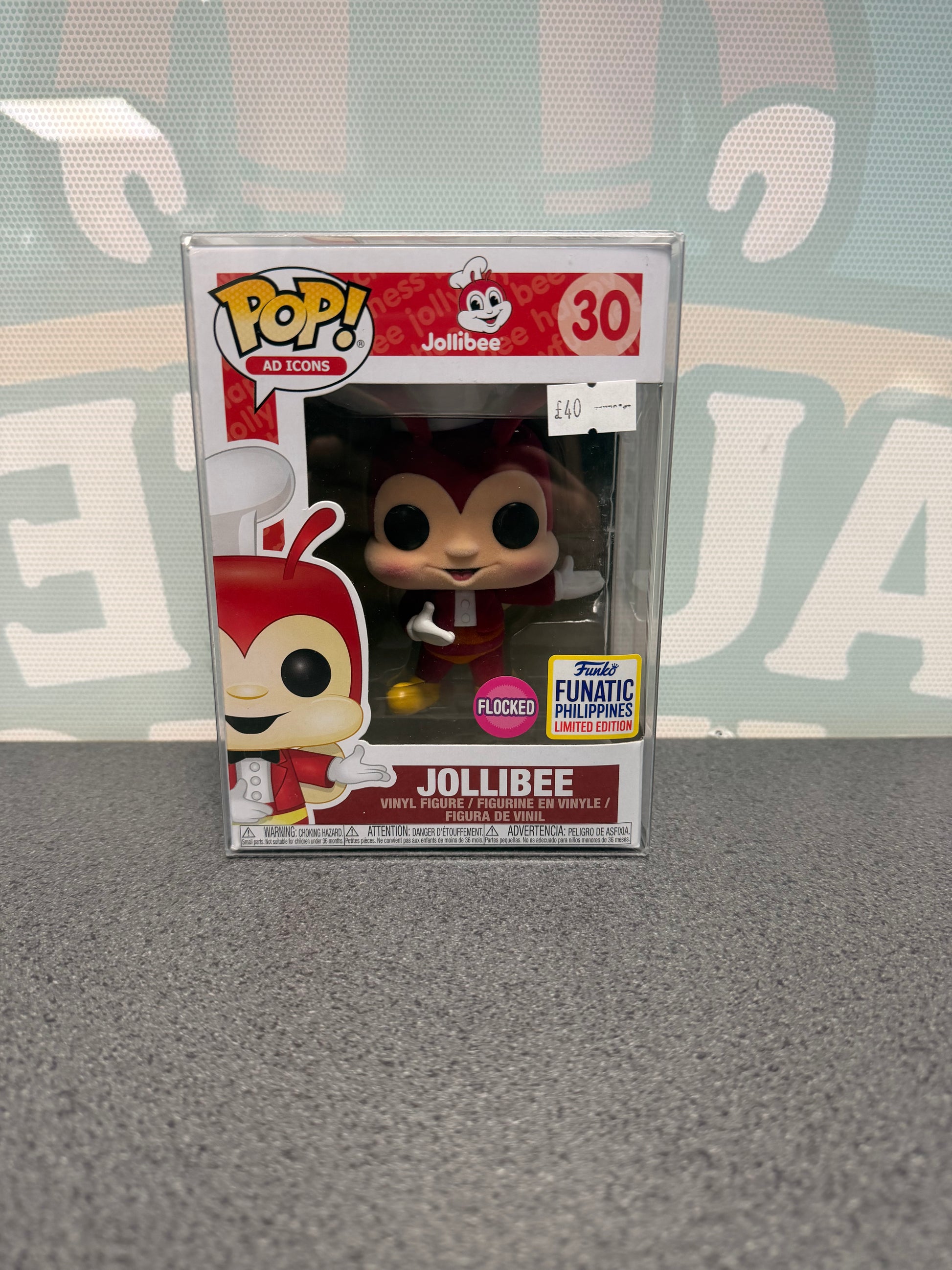 Jollibee Funko Pop! #30 box front, Flocked Funatic Philippines edition