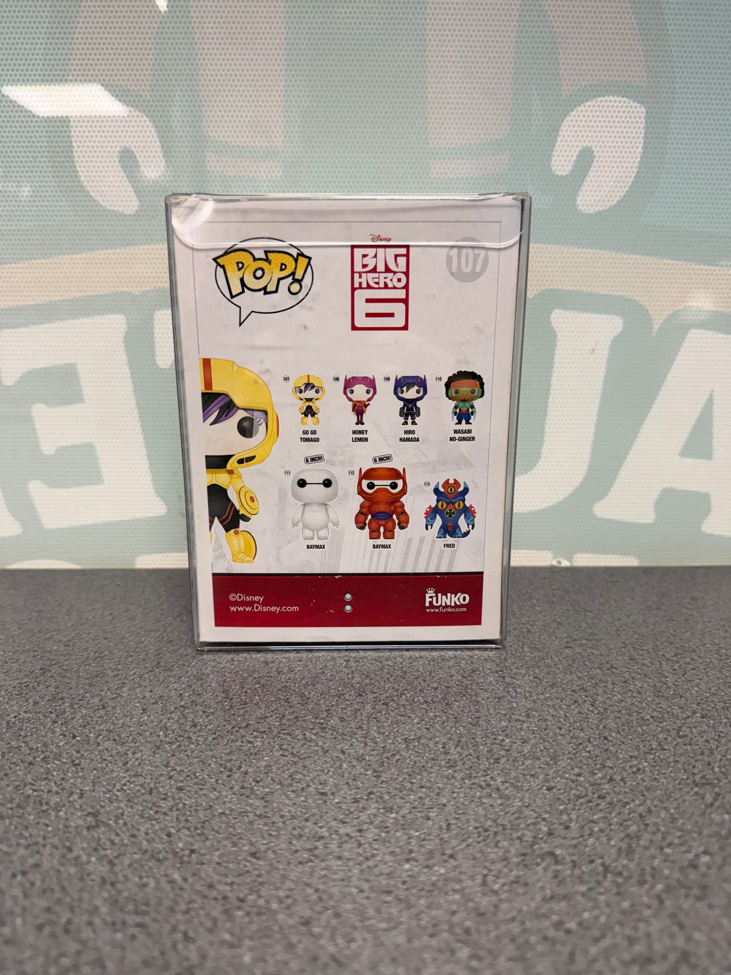 Go Go Tomago Funko Pop! #107 box rear with Big Hero 6 artwork