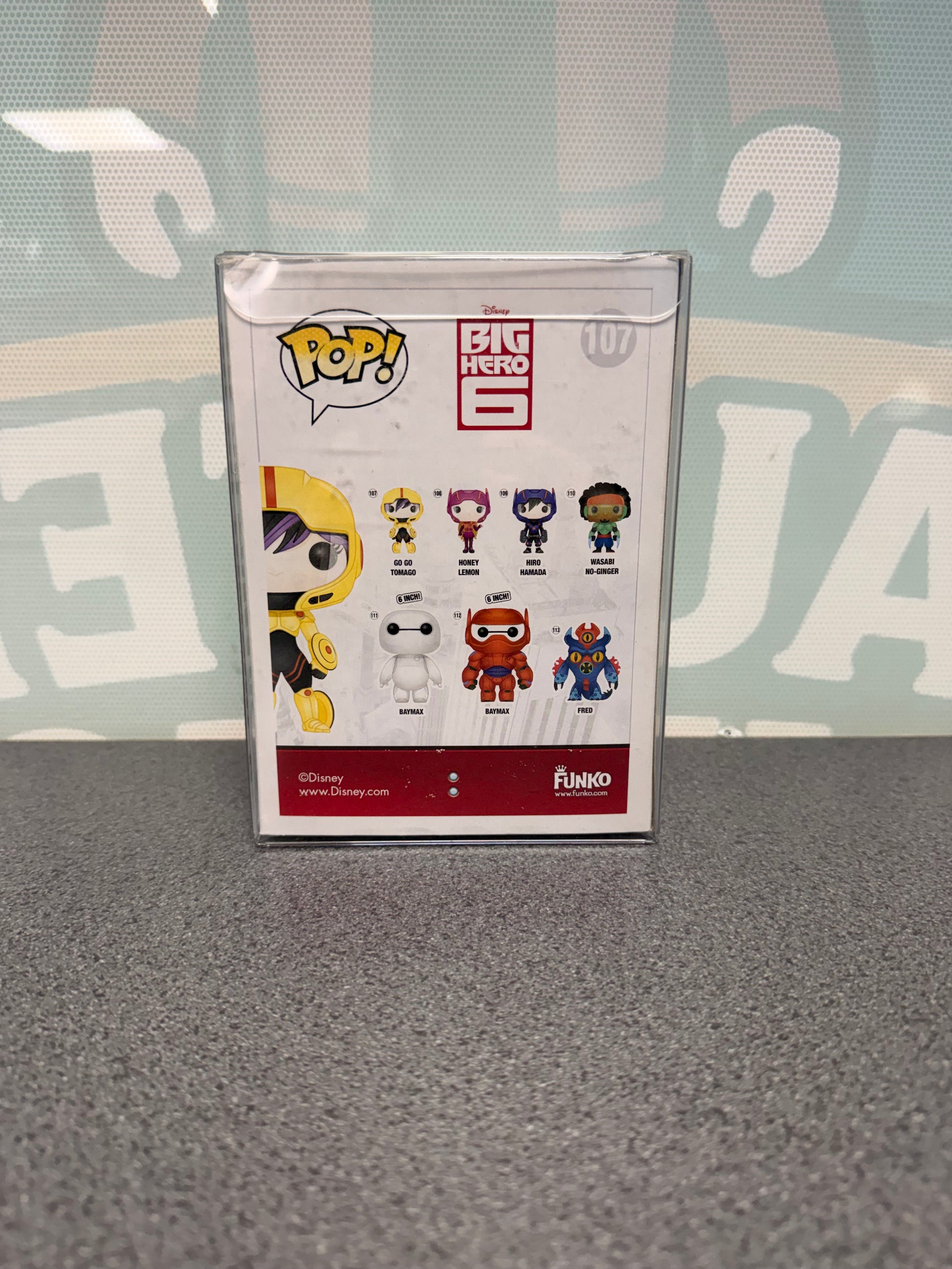 Go Go Tomago Funko Pop! #107 box rear with Big Hero 6 artwork