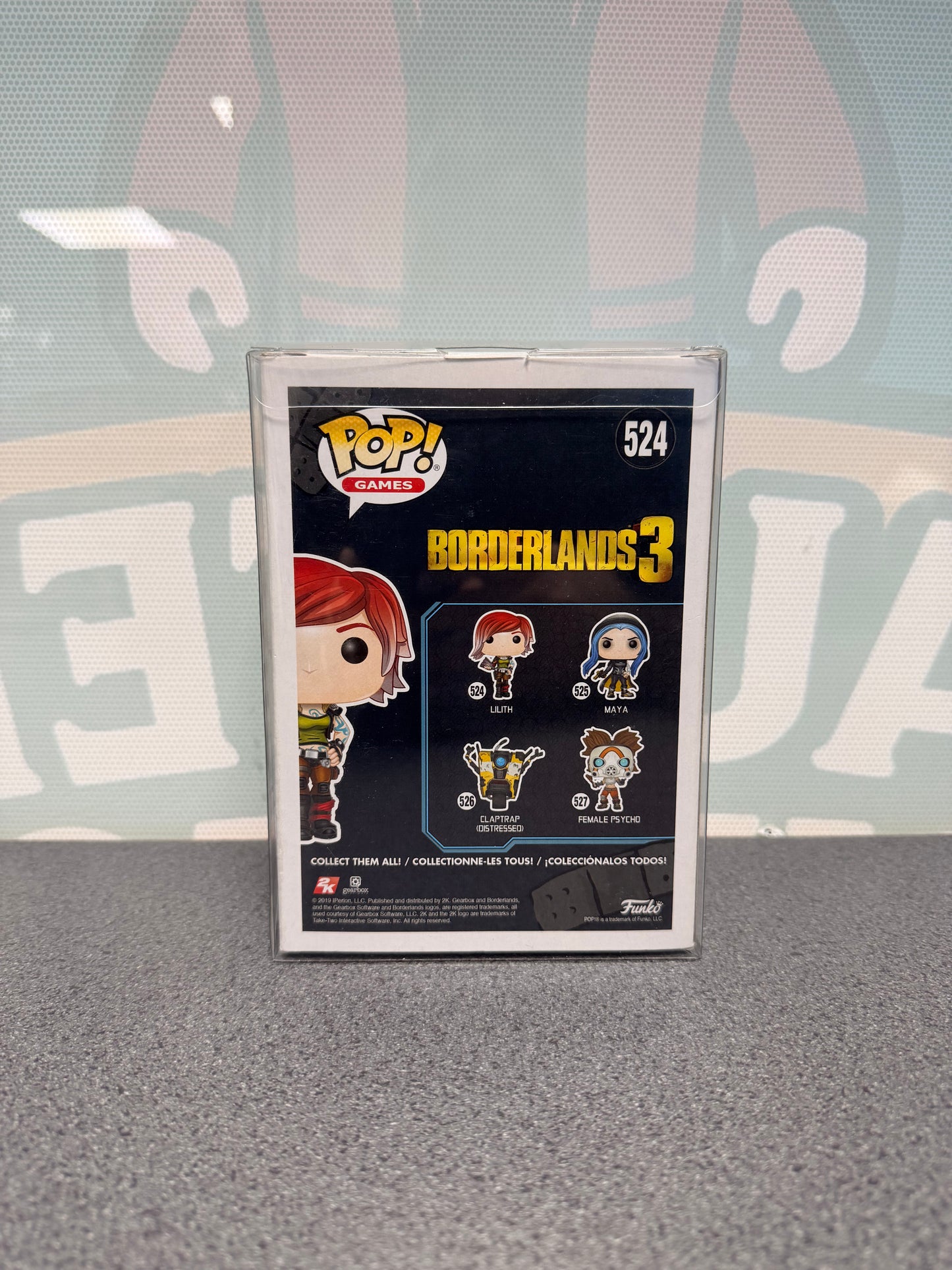 Lilith Funko Pop! #524 box rear with Borderlands 3 artwork