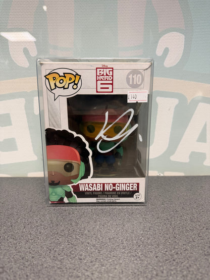 Wasabi No-Ginger Funko Pop! #110 box front, with a Damon Wayans Jr. autograph in white ink