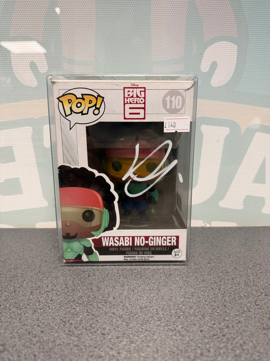 Wasabi No-Ginger Funko Pop! #110 box front, with a Damon Wayans Jr. autograph in white ink