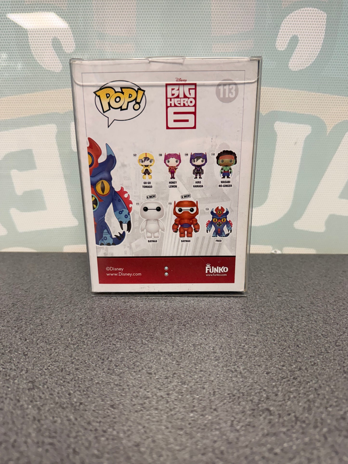 Fred Funko Pop! #113 box rear with Big Hero 6 artwork