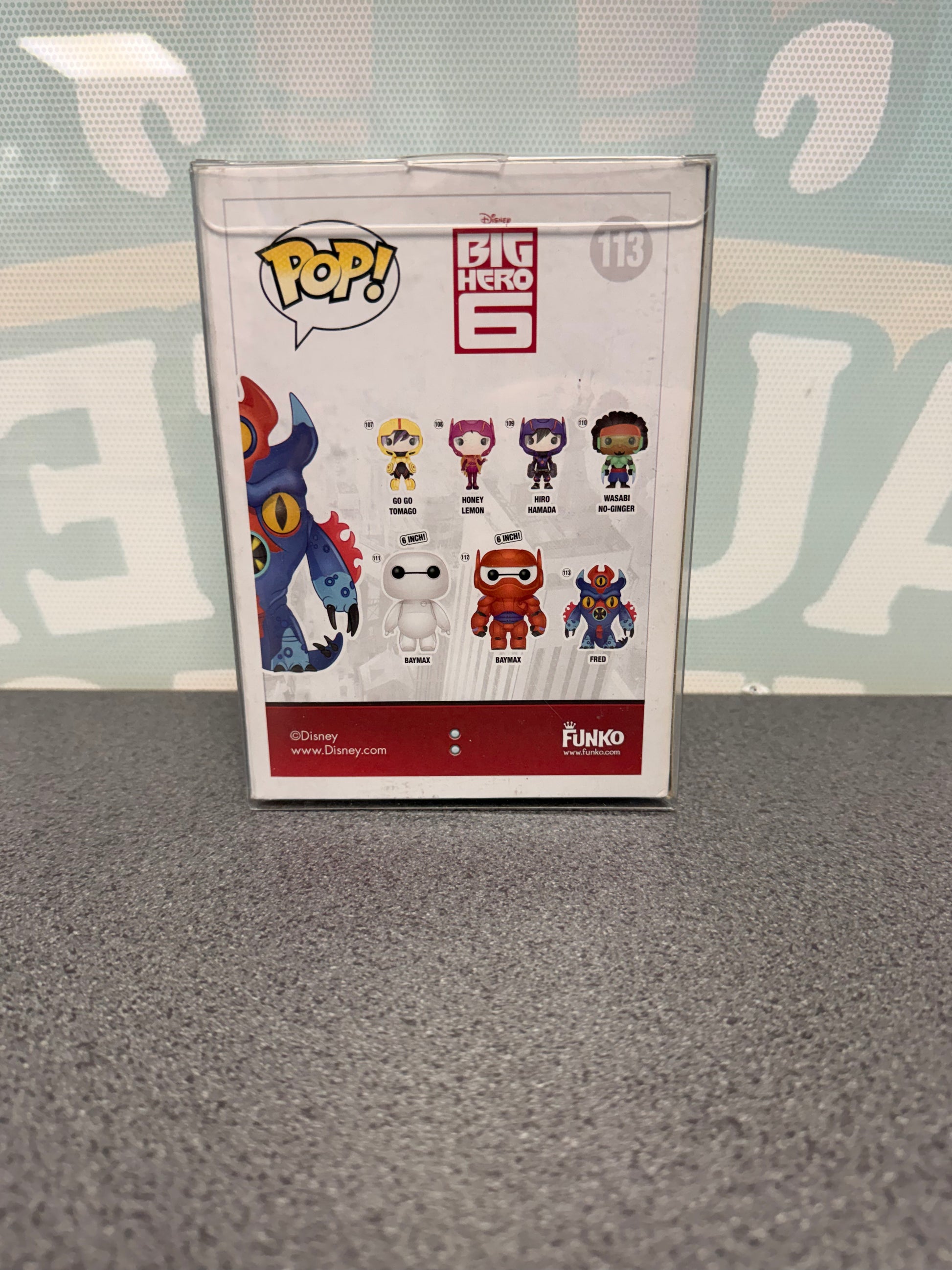 Fred Funko Pop! #113 box rear with Big Hero 6 artwork