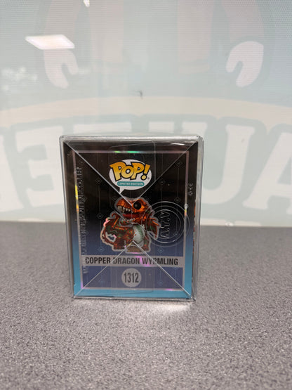 Illustrated side panel of Copper Dragon Wyrmling Metallic Funko Pop! #1312 packaging