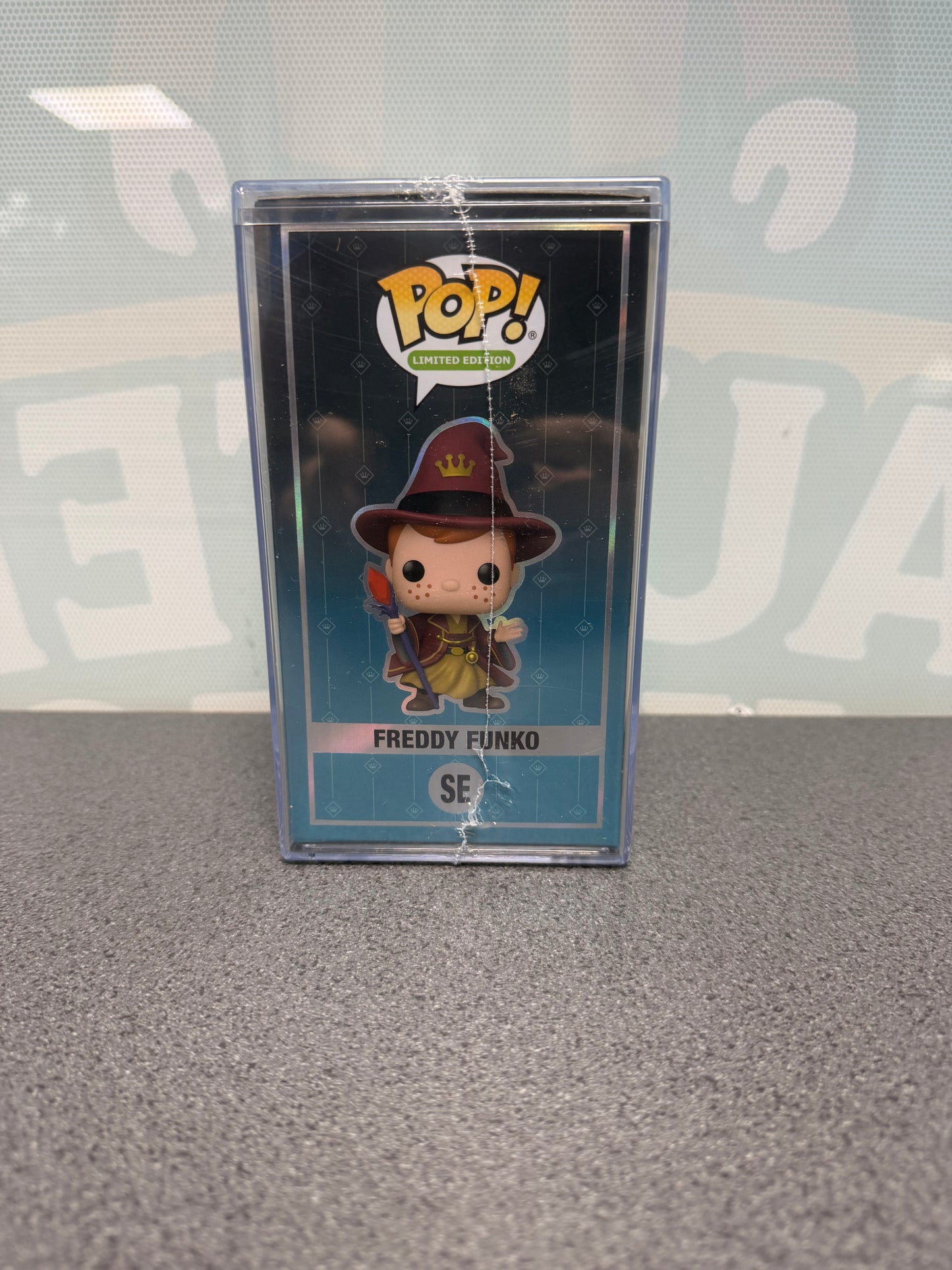 Illustrated side panel of Freddy Funko Pop! SE 5000-piece Fall Convention edition packaging