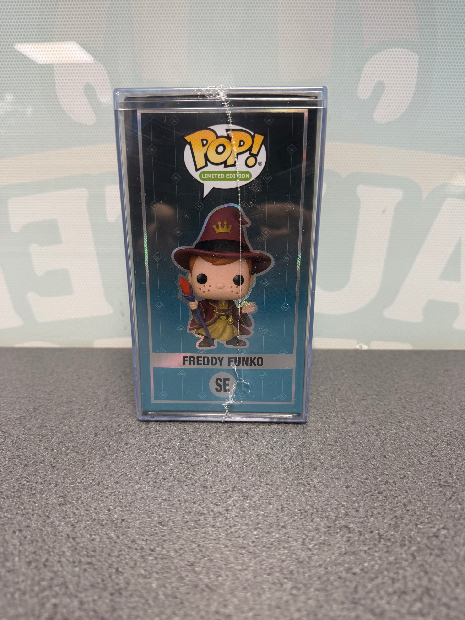 Illustrated side panel of Freddy Funko Pop! SE 5000-piece Fall Convention edition packaging