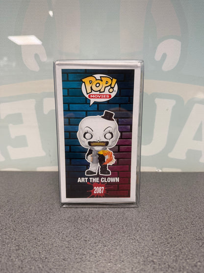 Illustrated side panel of Art the Clown Terrifier 2 Funko Pop! #2087 packaging