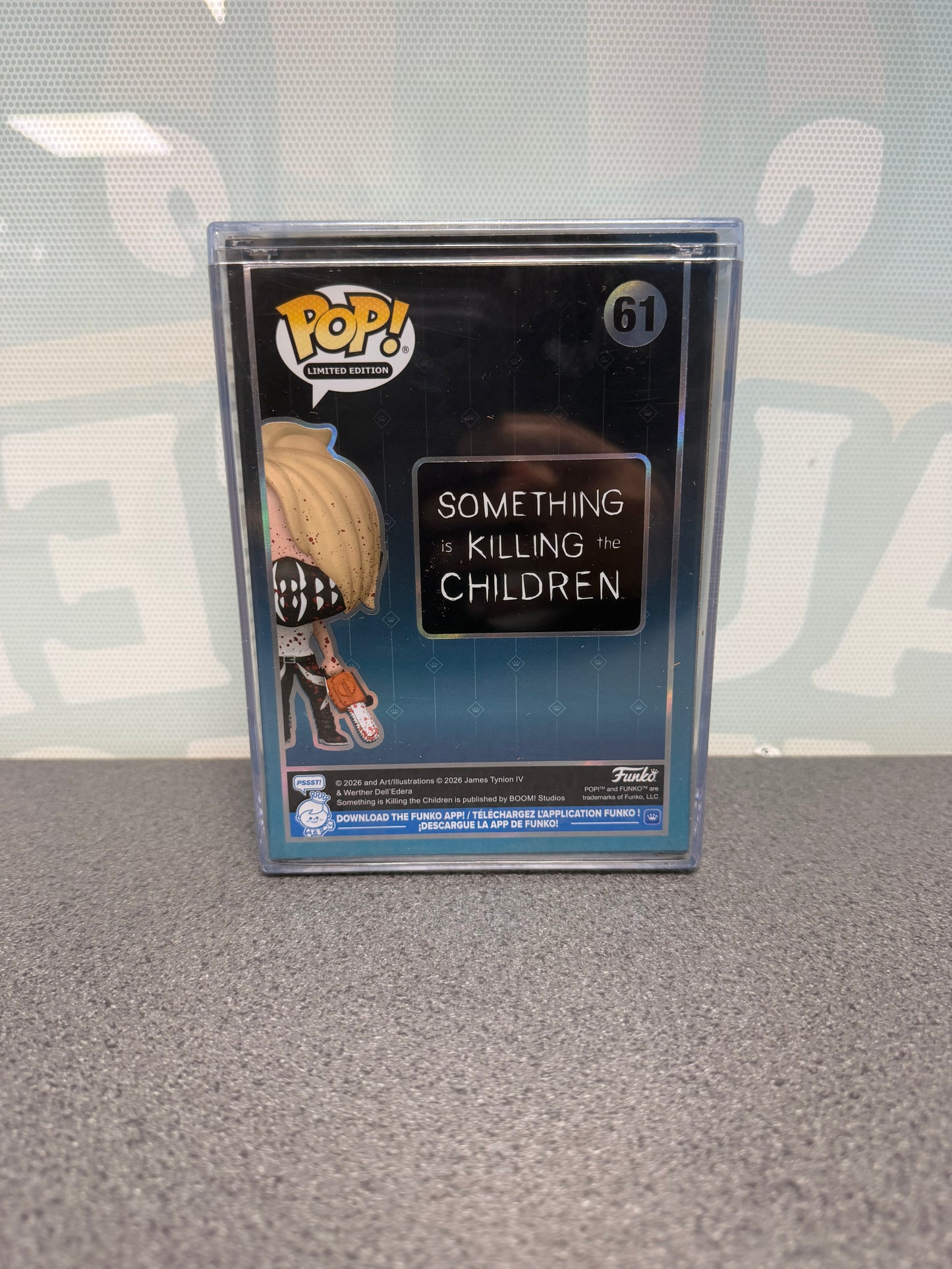 Rear of Erica Slaughter Funko Pop! #61 3500-piece edition packaging