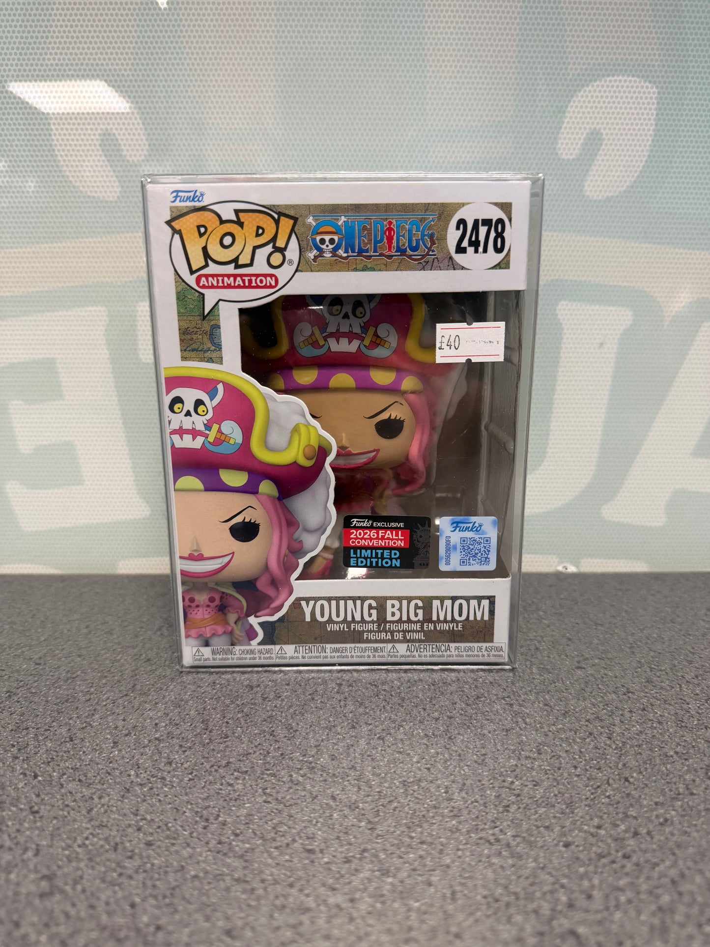 Front of Young Big Mom One Piece Funko Pop! #2478 with the 2026 Fall Convention sticker