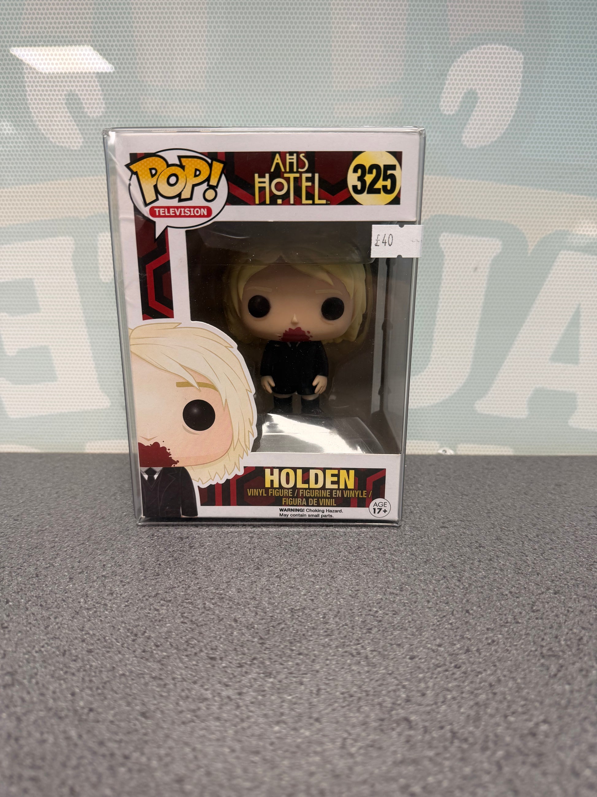 Holden Funko Pop! #325 from American Horror Story: Hotel – front of box and figure