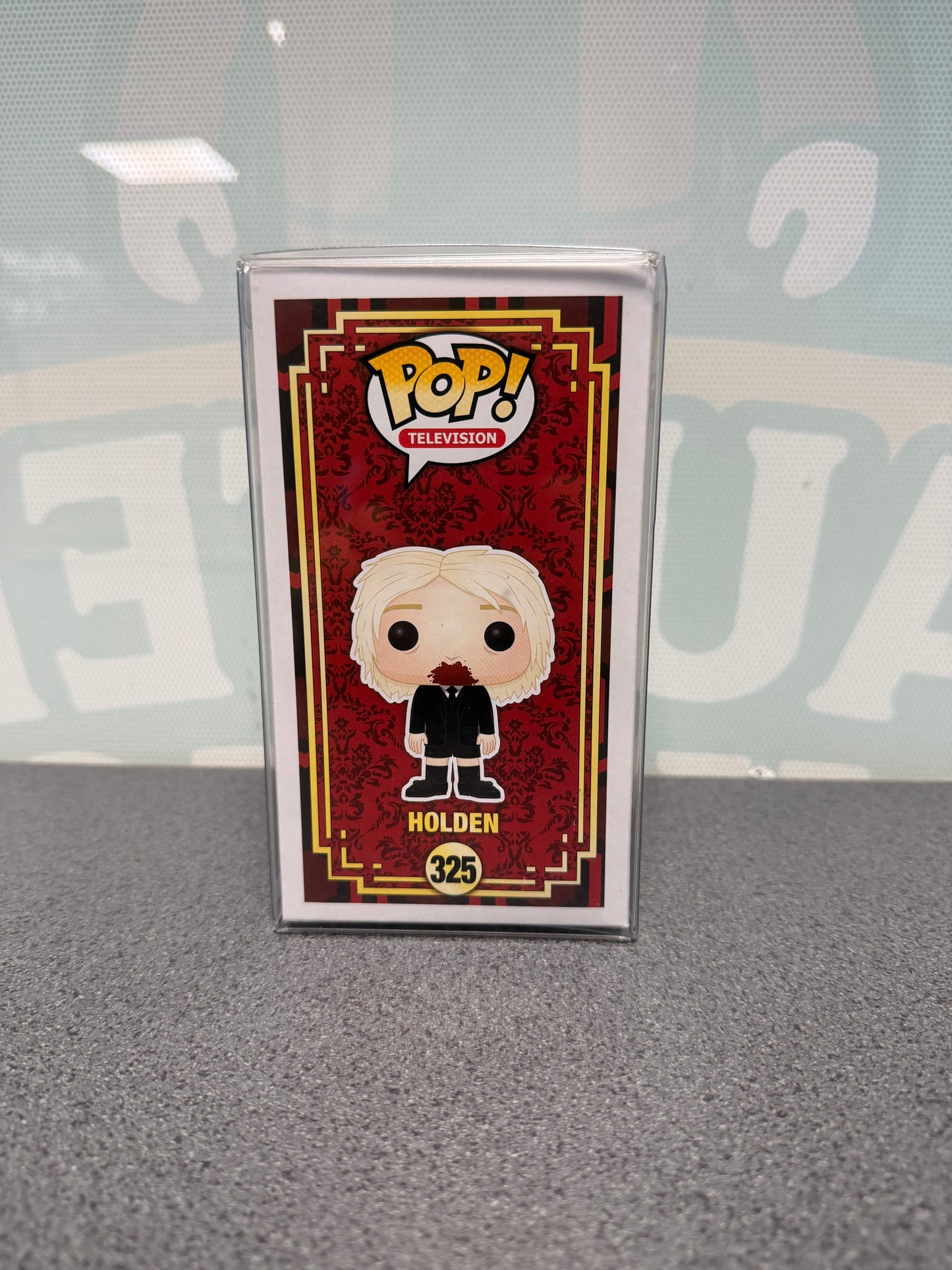 Holden Funko Pop! #325 from American Horror Story: Hotel – illustrated side of box